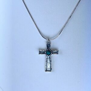 Passage to Israel Sterling Silver Turquoise Designer Cross Necklace Modern Boho